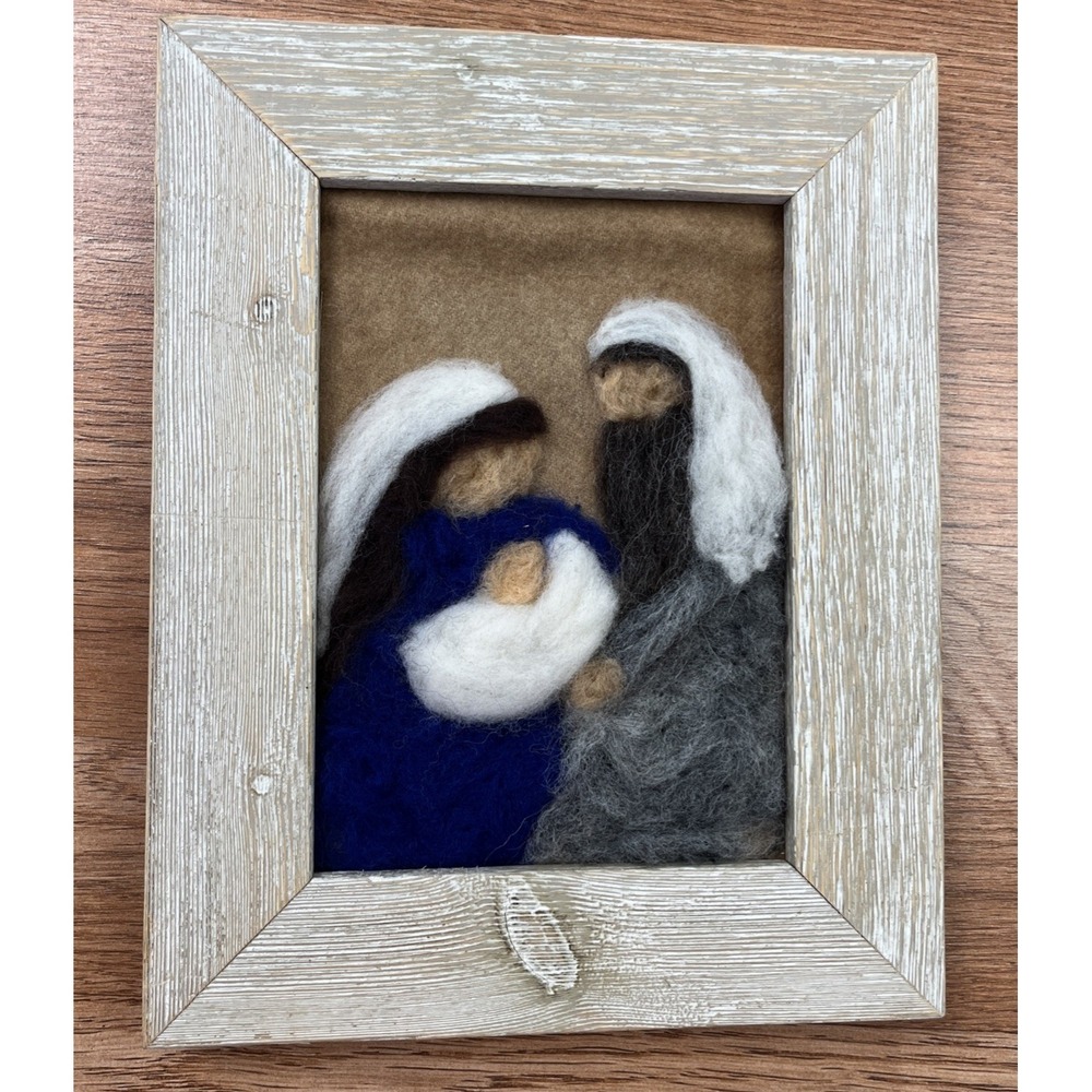 Needle‎ Felting Framed Art Jesus Mary Joseph Nativity- Hang or Tabletop